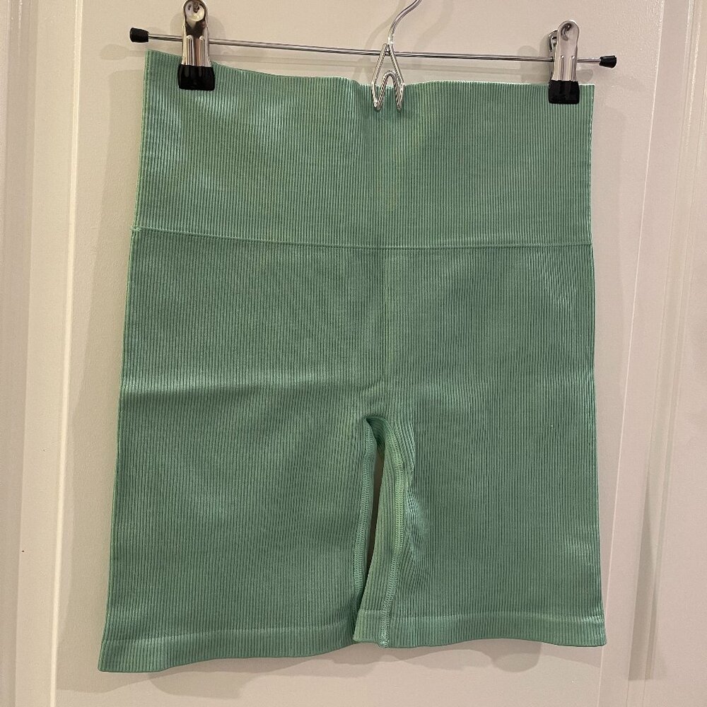 TNA Mint Green Ribbed Bike Shorts
